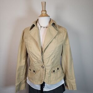 Old Navy Women's Beige Twill Military‎ Style Jacket Blazer Coat Size Large